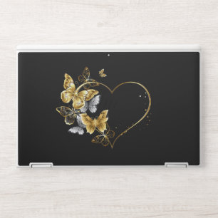Heart with Golden Butterflies HP Laptop Skin