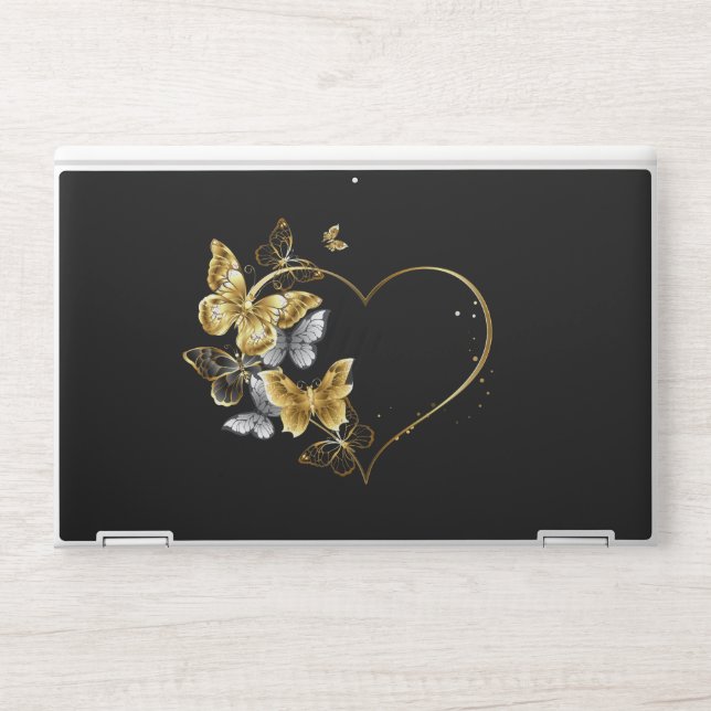 Heart with Golden Butterflies HP Laptop Skin (Front)