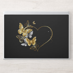 Heart with Golden Butterflies HP Laptop Skin