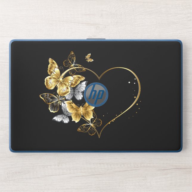 Heart with Golden Butterflies HP Laptop Skin (Front)