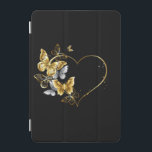 Heart with Golden Butterflies iPad Mini Cover<br><div class="desc">Gold heart shaped frame,  decorated with gold,  jewelry and white butterflies on black background.</div>