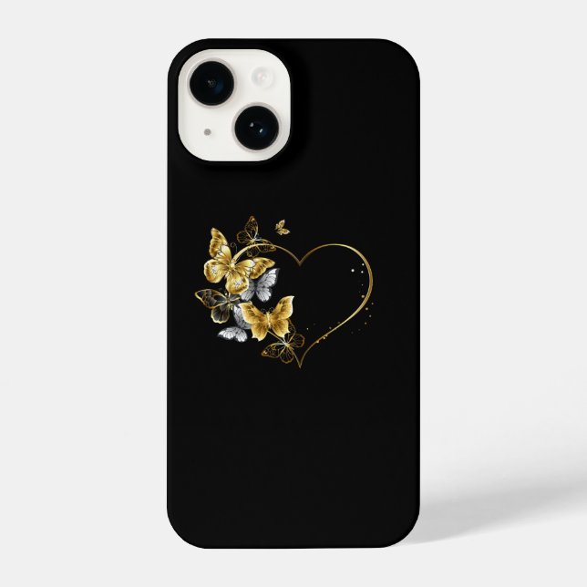 Heart with Golden Butterflies iPhone Case (Back)