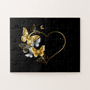 Heart with Golden Butterflies Jigsaw Puzzle