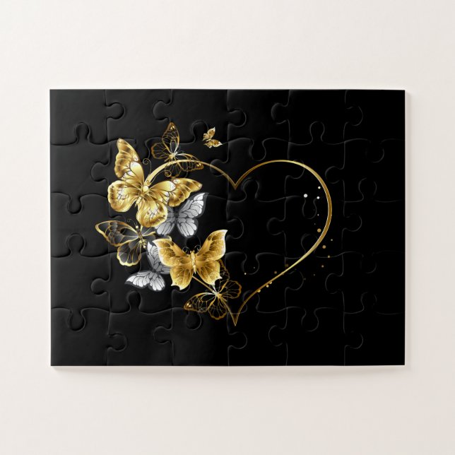 Heart with Golden Butterflies Jigsaw Puzzle (Horizontal)