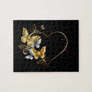 Heart with Golden Butterflies Jigsaw Puzzle