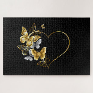 Heart with Golden Butterflies Jigsaw Puzzle