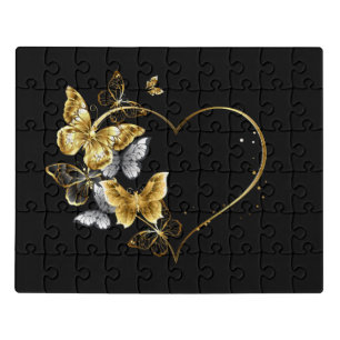 Heart with Golden Butterflies Jigsaw Puzzle