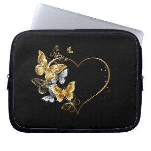 Heart with Golden Butterflies Laptop Sleeve