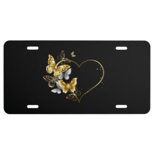 Heart with Golden Butterflies License Plate