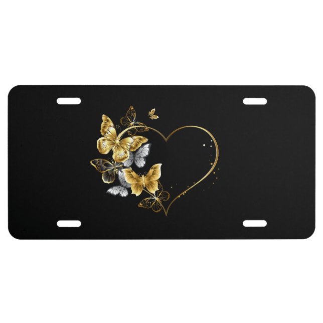 Heart with Golden Butterflies License Plate (Front)