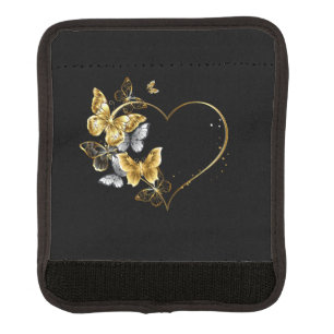 Heart with Golden Butterflies Luggage Handle Wrap