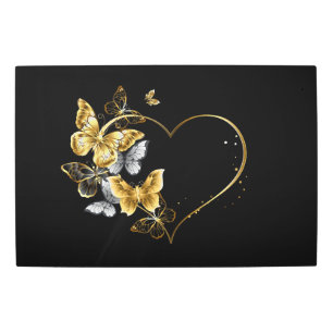 Heart with Golden Butterflies Metal Print