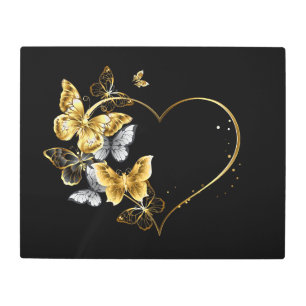 Heart with Golden Butterflies Metal Print