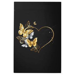 Heart with Golden Butterflies Metal Print