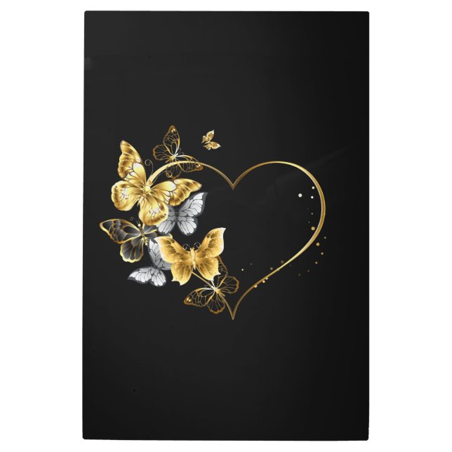 Heart with Golden Butterflies Metal Print (Front)