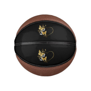 Heart with Golden Butterflies Mini Basketball