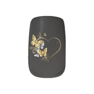 Heart with Golden Butterflies Minx Nail Art