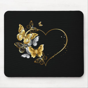 Heart with Golden Butterflies Mouse Pad