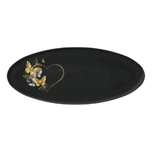 Heart with Golden Butterflies Name Tag