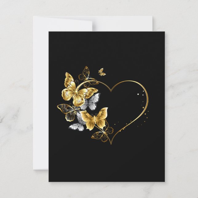 Heart with Golden Butterflies Note Card (Front)