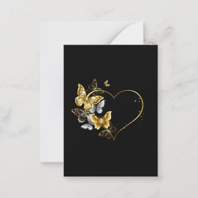 Heart with Golden Butterflies Note Card (Front)