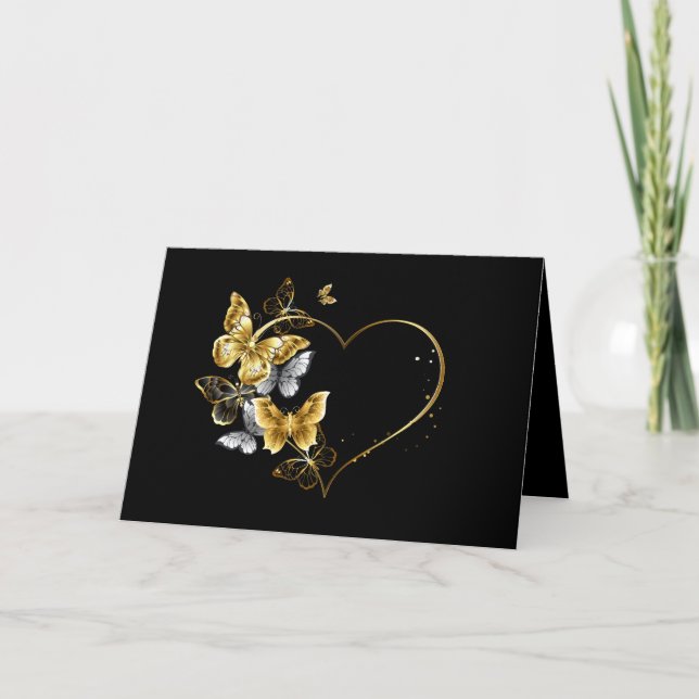 Heart with Golden Butterflies Note Card (Front)