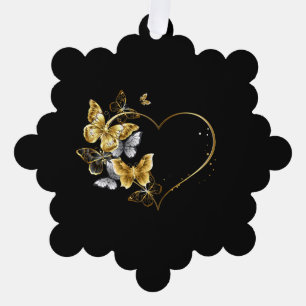 Heart with Golden Butterflies Ornament Card