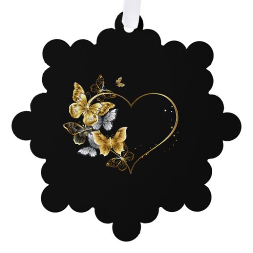 Heart with Golden Butterflies Ornament Card