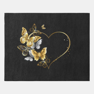 Heart with Golden Butterflies Outdoor Rug