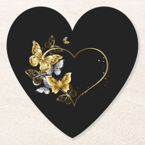 Heart with Golden Butterflies Paper Coaster