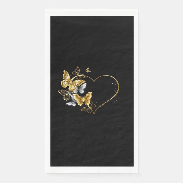 Heart with Golden Butterflies Paper Guest Towels (Front)