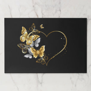 Heart with Golden Butterflies Paper Pad