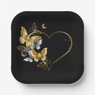 Heart with Golden Butterflies Paper Plates