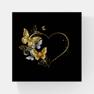 Heart with Golden Butterflies Paperweight