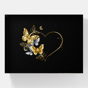Heart with Golden Butterflies Paperweight