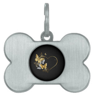 Heart with Golden Butterflies Pet ID Tag
