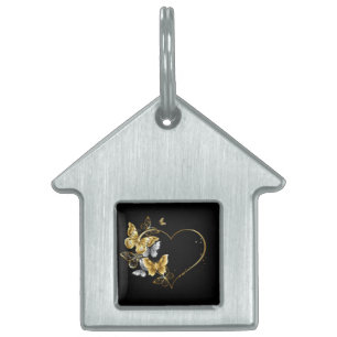 Heart with Golden Butterflies Pet ID Tag