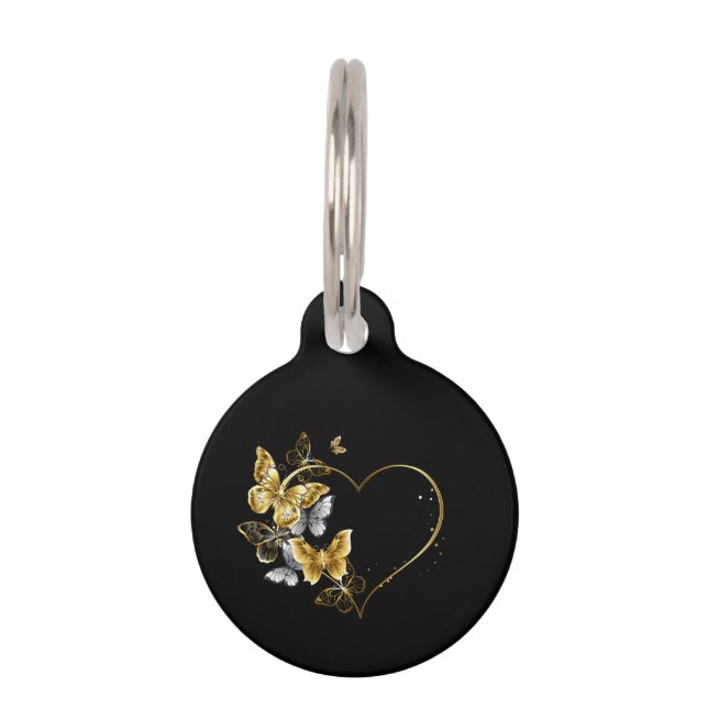Heart with Golden Butterflies Pet ID Tag (Front)