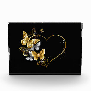 Heart with Golden Butterflies Photo Block