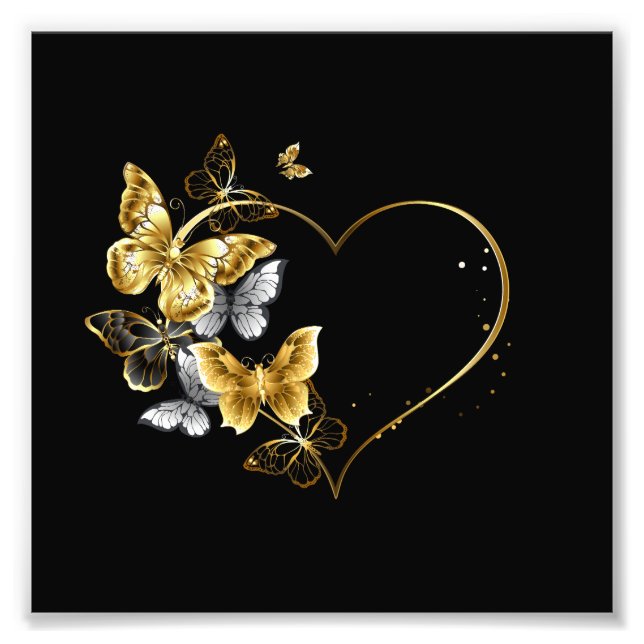 Heart with Golden Butterflies Photo Print (Front)