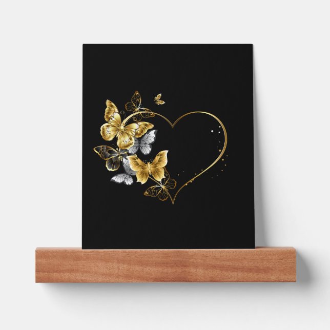 Heart with Golden Butterflies Picture Ledge (Front)