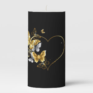 Heart with Golden Butterflies Pillar Candle