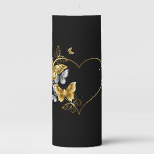 Heart with Golden Butterflies Pillar Candle