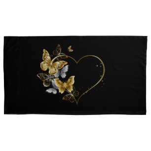 Heart with Golden Butterflies Pillow Case