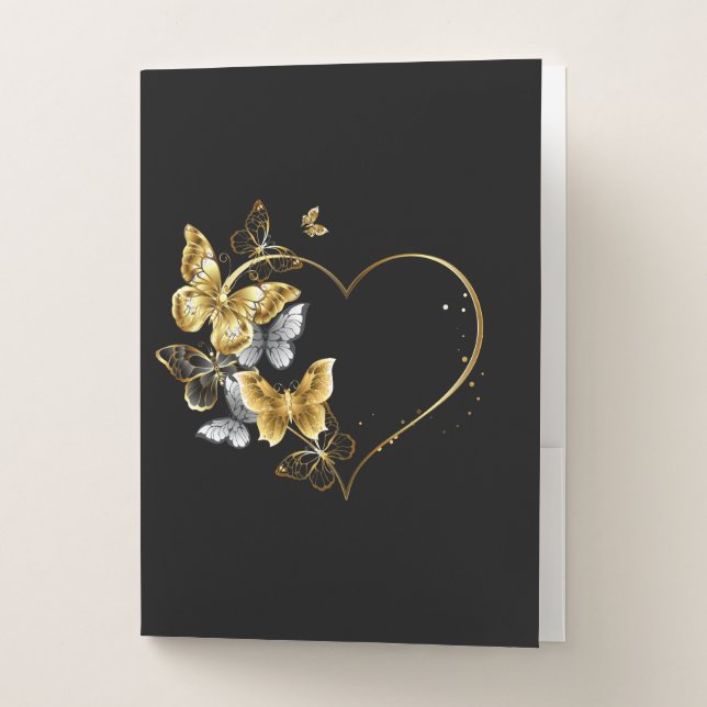 Heart with Golden Butterflies Pocket Folder (Front)