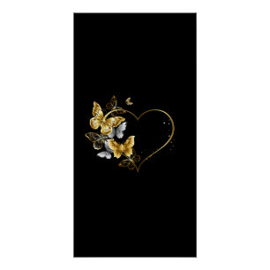 Heart with Golden Butterflies Poster