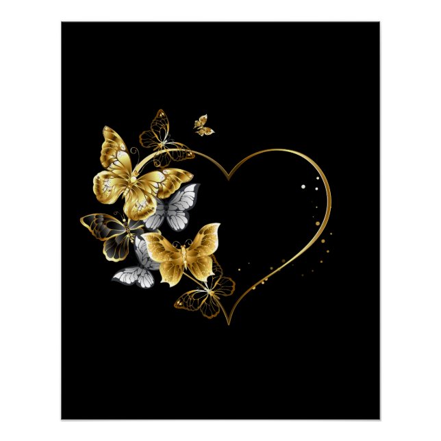 Heart with Golden Butterflies Poster (Front)