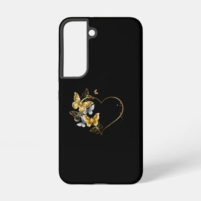 Heart with Golden Butterflies Samsung Galaxy Case (Back)