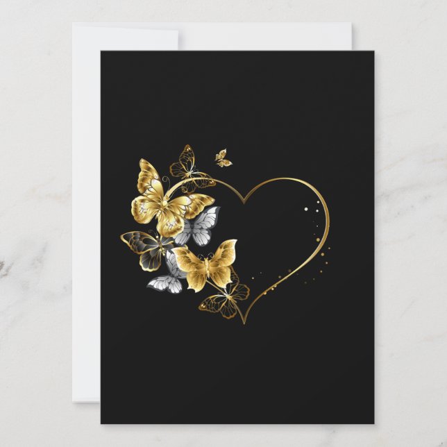 Heart with Golden Butterflies Save The Date (Front)
