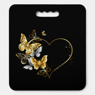 Heart with Golden Butterflies Seat Cushion
